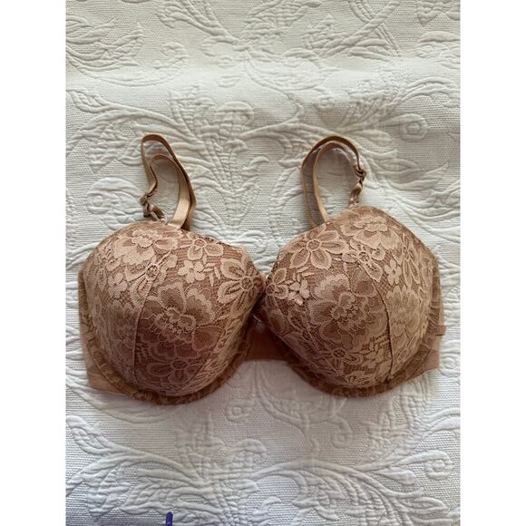 NWT Victorias Secret Beige Floral Lace Padded lined Demi Pushup Bra Size 38DD - Picture 1 of 6